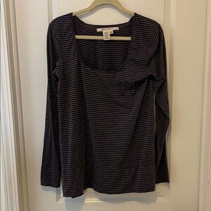 Max Studio Blue and Gray Striped Long Sleeve Top